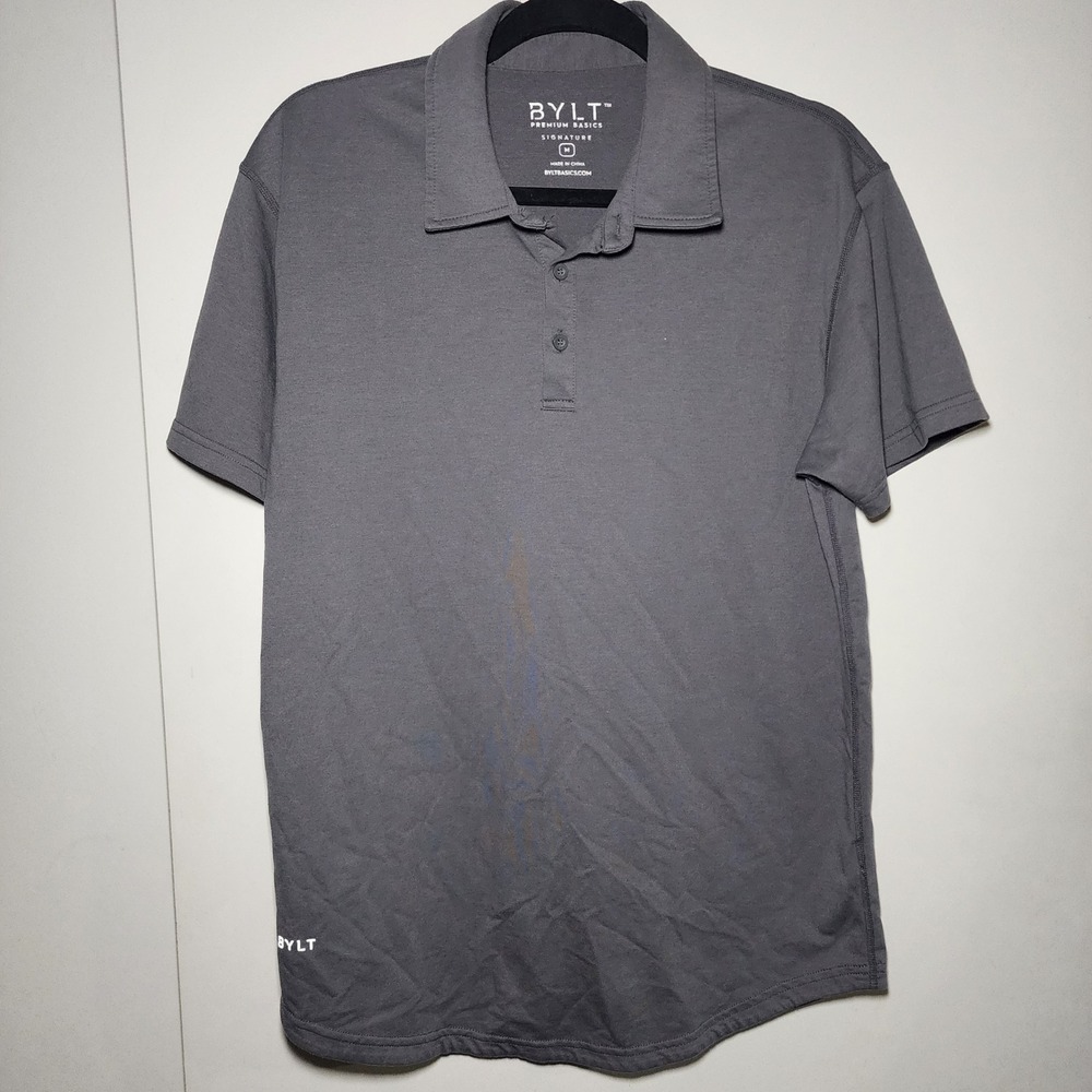 BYLT Premium Basics Signature Polo Mens Medium Charcoal Grey Short Sleeve Shirt